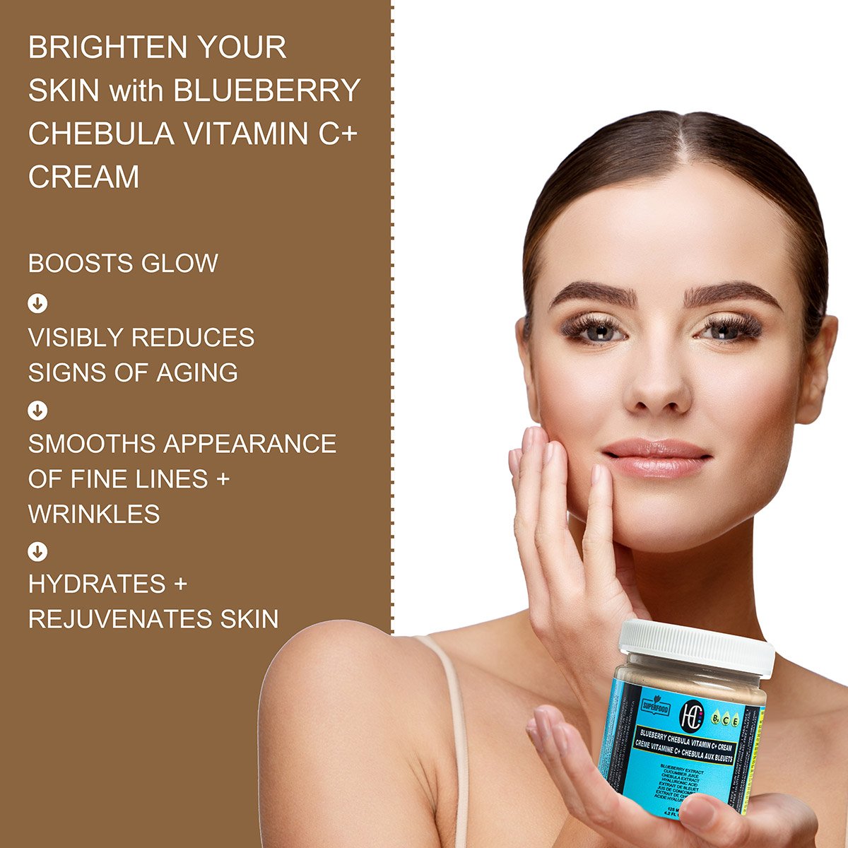 Blueberry-Chebula-Cream4.jpg Blueberry Chebula Vitamin C+ Face Cream – Daily Anti-Aging, Brightening & Hydrating Moisturizer | Fresh Blueberry, Cucumber & Chebula Extract + Hyaluronic Acid + Vitamins B5, C & E | 125mL - Image 4