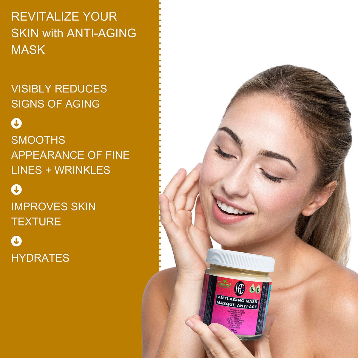 anti-aging-mask-img4.jpg Anti-Aging Face Mask – Weekly Rejuvenating Treatment | Fresh Cucumber, Watermelon & Carrot Juice + Argireline + Niacinamide (Vitamin B3) + Vitamin E | 125mL - Image 4