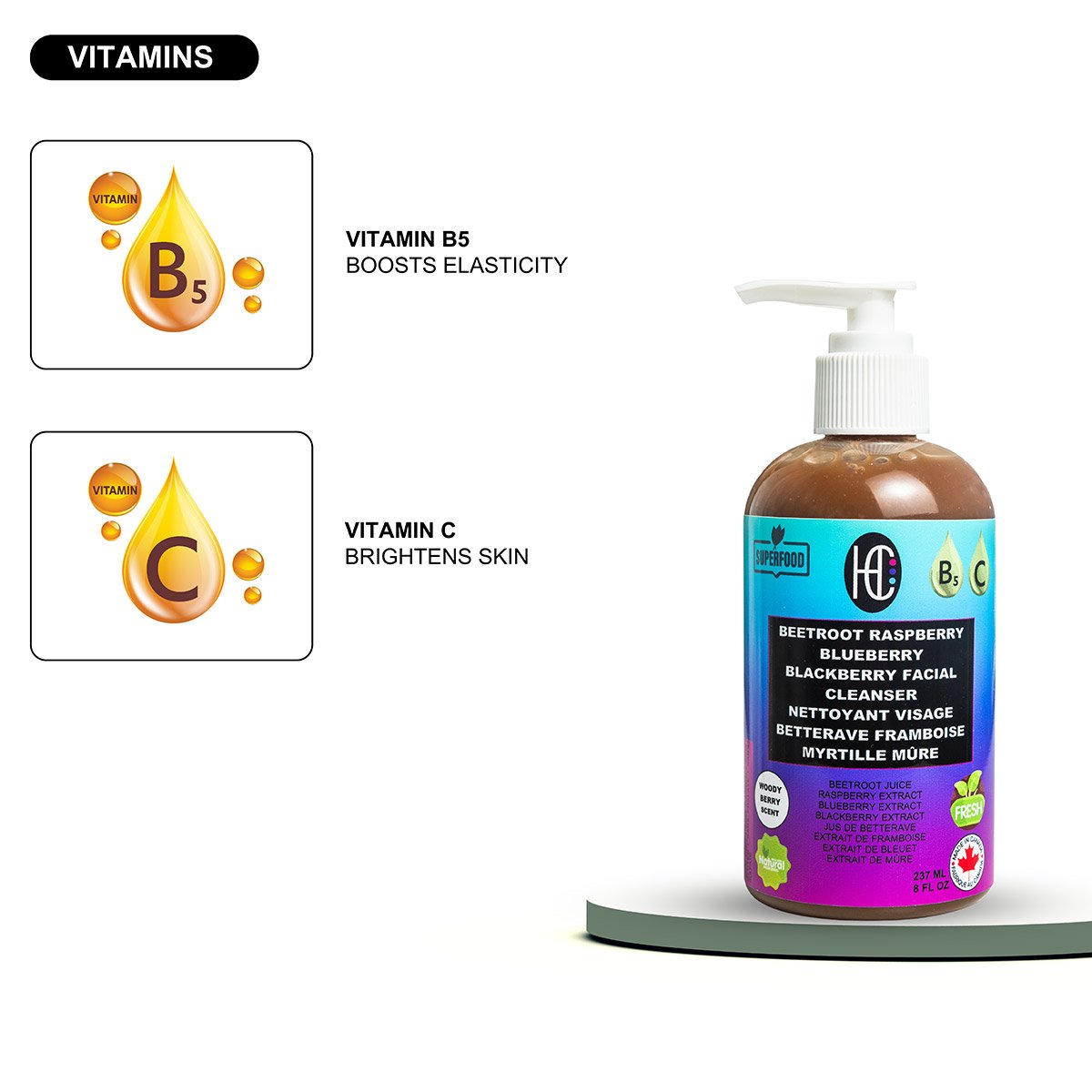 beetroot-cleanser-img11.jpg Berry & Beetroot Facial Cleanser – Daily Hydrating Face Wash | Fresh Beetroot Juice + Raspberry, Blueberry & Blackberry Extracts | Avocado Oil, Vitamin B5 & Vitamin C | 237mL - Image 7