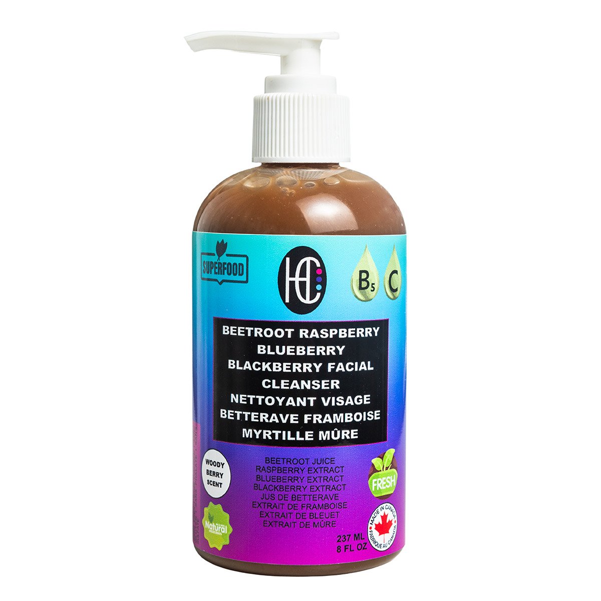 beetroot-cleanser-img2.jpg Berry & Beetroot Facial Cleanser – Daily Hydrating Face Wash | Fresh Beetroot Juice + Raspberry, Blueberry & Blackberry Extracts | Avocado Oil, Vitamin B5 & Vitamin C | 237mL - Image 1