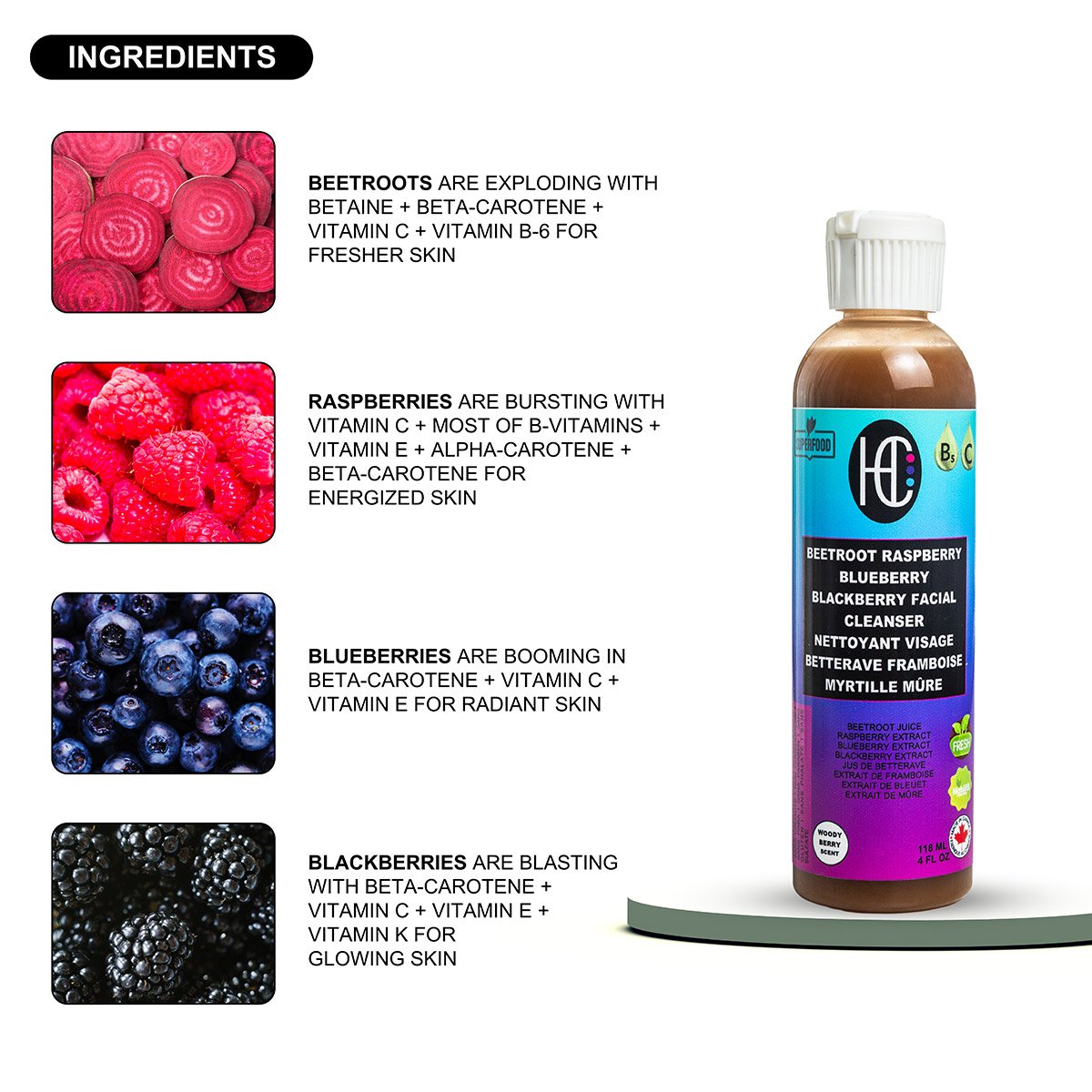 beetroot-cleanser-img8.jpg Beetroot & Berry Antioxidant Facial Cleanser – Daily Hydrating Face Wash with Vitamin C & B5 | Removes Oil, Dirt & Makeup | 118mL / 4 fl oz - Image 6