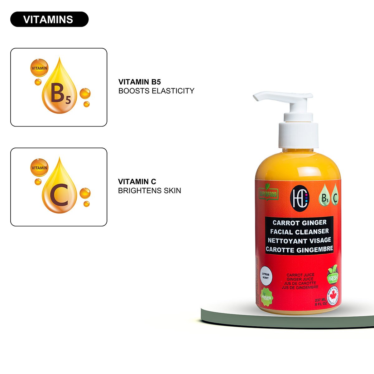 carrot-cleanser-img10.jpg Carrot Ginger Facial Cleanser – Brightening Daily Face Wash with Vitamin C & B5 | Removes Oil, Dirt & Makeup | 237ml / 8 fl oz - Image 7