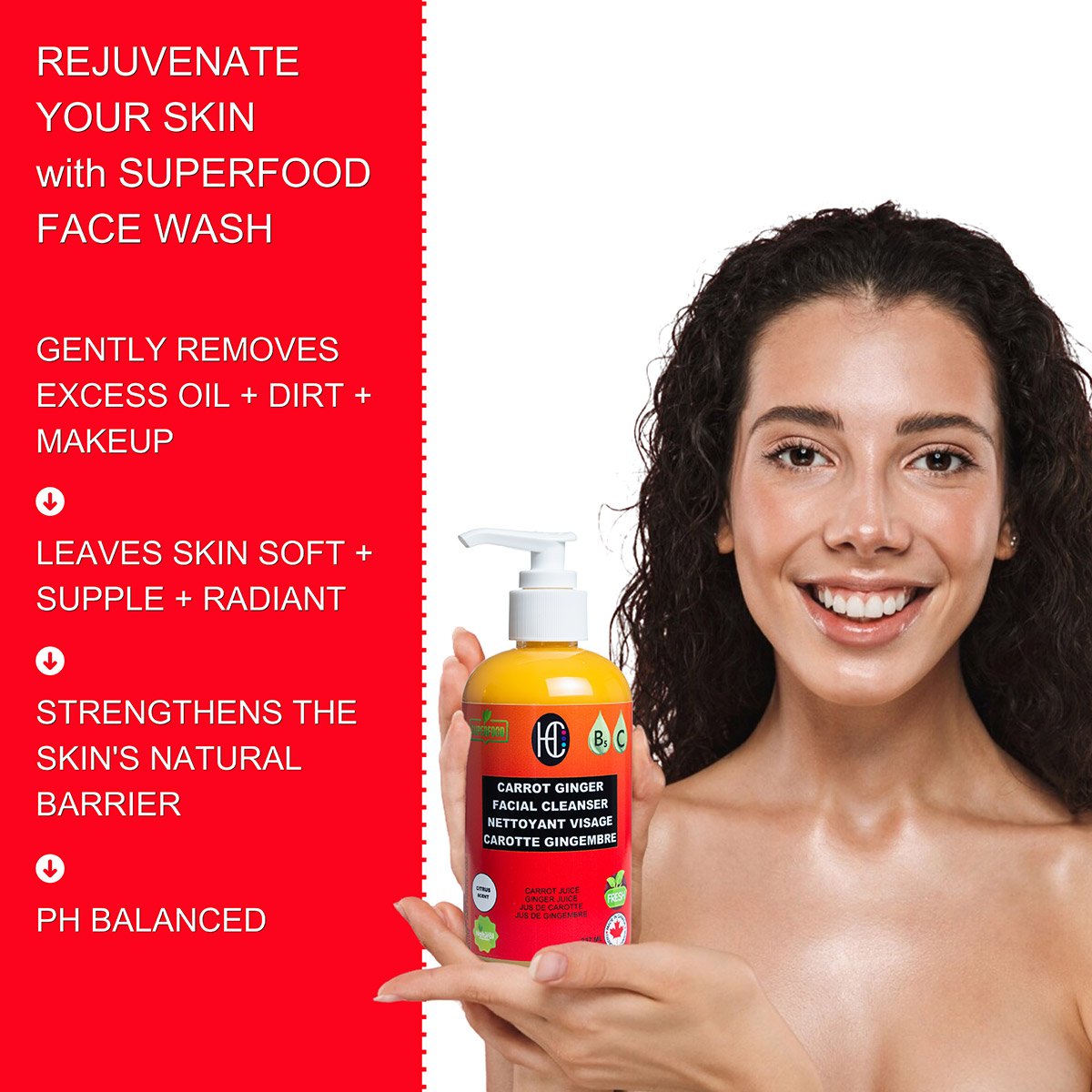 carrot-cleanser-img5.jpg Carrot Ginger Facial Cleanser – Brightening Daily Face Wash with Vitamin C & B5 | Removes Oil, Dirt & Makeup | 237ml / 8 fl oz - Image 4