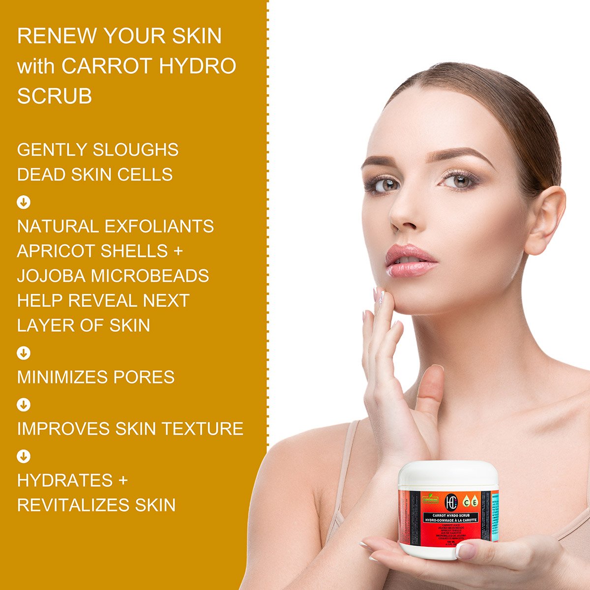 carrot-hydro-scrub-img4-1.jpg Carrot Hydro Scrub – Daily Face & Body Exfoliator | Fresh Carrot Juice + Jojoba Beads + Vitamin C & E | 120mL - Image 4