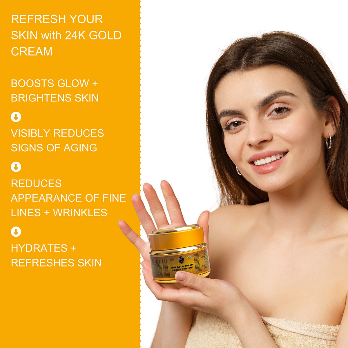 gold-cream-img4.jpg 24K Gold Glow Cream – Daily Radiance & Hydration Face Moisturizer with Fresh Carrot Juice, Hyaluronic Acid & Glutathione | Matcha & Turmeric Extracts | Vitamin B5 & C | 50mL / 1.7 fl oz - Image 4