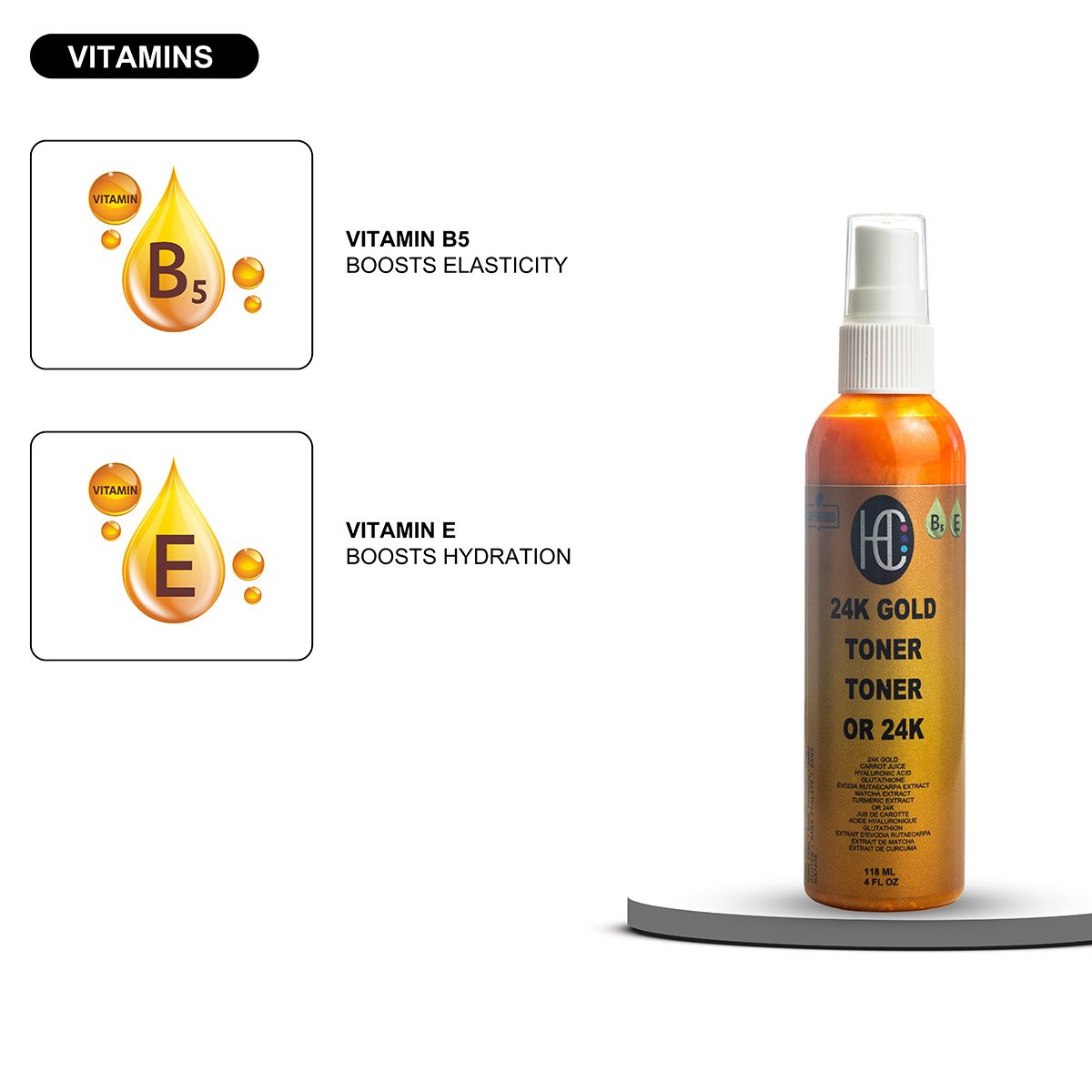 gold-toner-img7.jpg 24K Gold Radiance Toner – Pore-Tightening Anti-Aging Face Elixir | Fresh Carrot Juice, Hyaluronic Acid, Glutathione & Vitamins B5 & E | Matcha & Turmeric | 118mL / 4 fl oz - Image 7