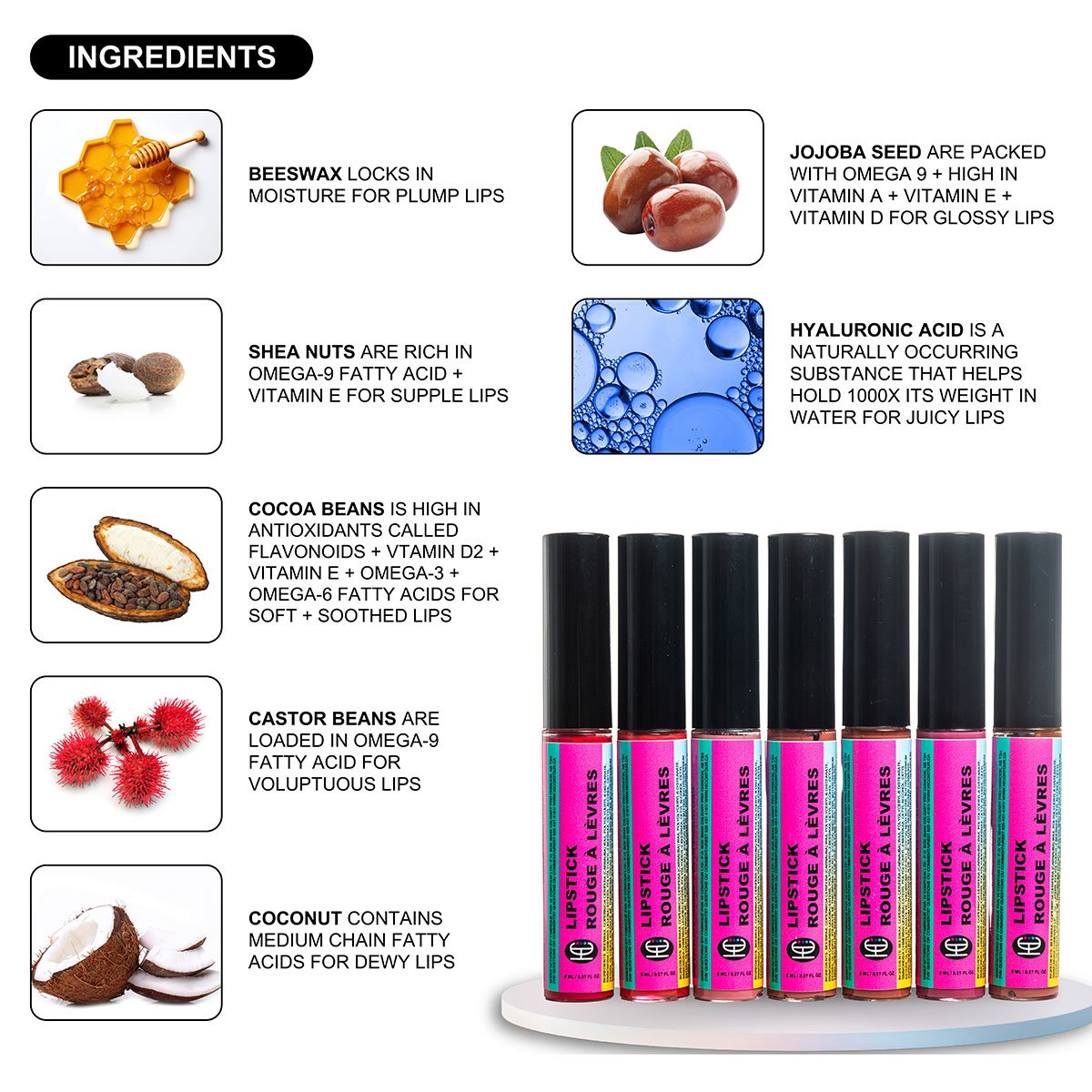 lipstick-img5.jpg Hydrating Antioxidant Lipstick – Plant-Based Nourishment with Hyaluronic Acid, Vitamin C & E | Brightens & Softens Lips | 8ml / 0.28 fl oz - Image 6