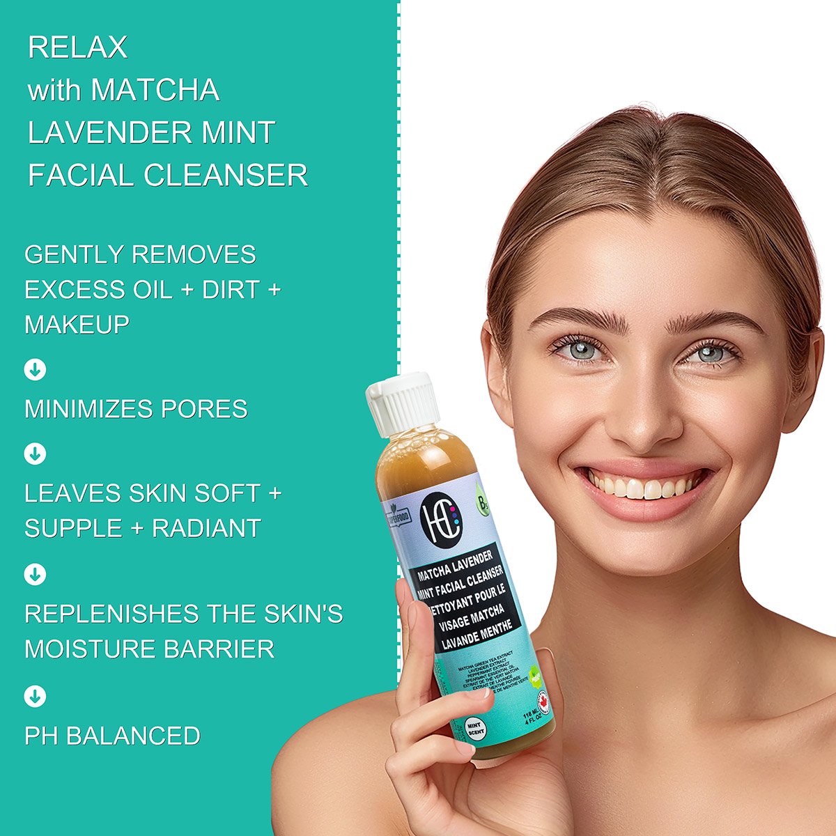 matcha-lavender-cleanser-img5.jpg Matcha Lavender Mint Facial Cleanser – Daily Hydrating Face Wash | Matcha, Lavender & Fresh Mint | Avocado Oil & Vitamin B5 | 118mL / 4 fl oz - Image 4