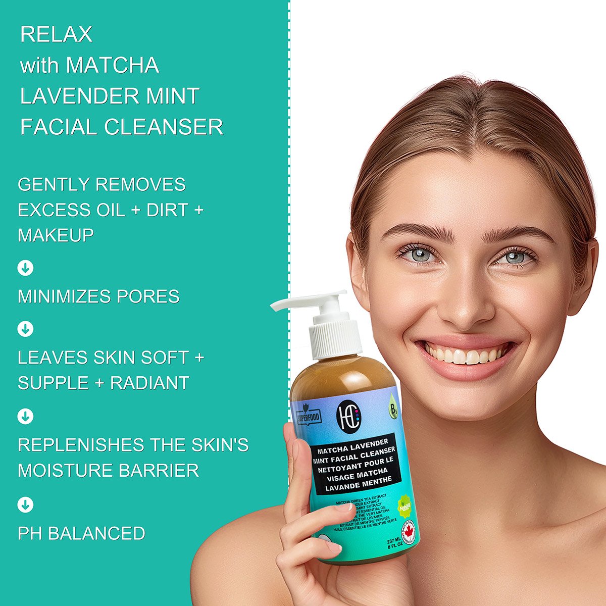 matcha-lavender-cleanser-img6.jpg Matcha Lavender Mint Facial Cleanser – Hydrating Daily Face Wash with Plant-Based Extracts | Removes Dirt, Oil & Makeup | 237mL / 8 fl oz - Image 4