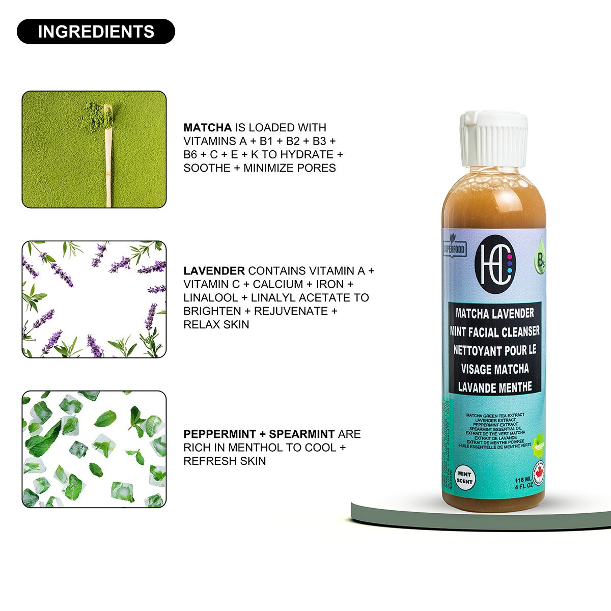 matcha-lavender-cleanser-img8.jpg Matcha Lavender Mint Facial Cleanser – Daily Hydrating Face Wash | Matcha, Lavender & Fresh Mint | Avocado Oil & Vitamin B5 | 118mL / 4 fl oz - Image 6