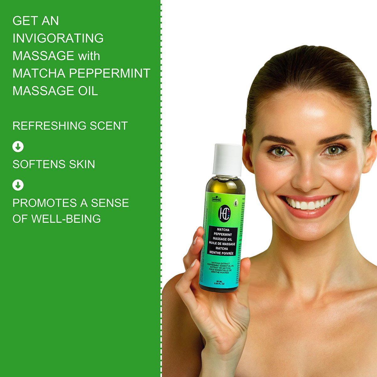 matcha-peppermint-massage-oil-img4.jpg Matcha & Peppermint Massage Oil – Cooling, Relaxing & Hydrating | Vitamin E & Botanical Oils | 60mL - Image 4