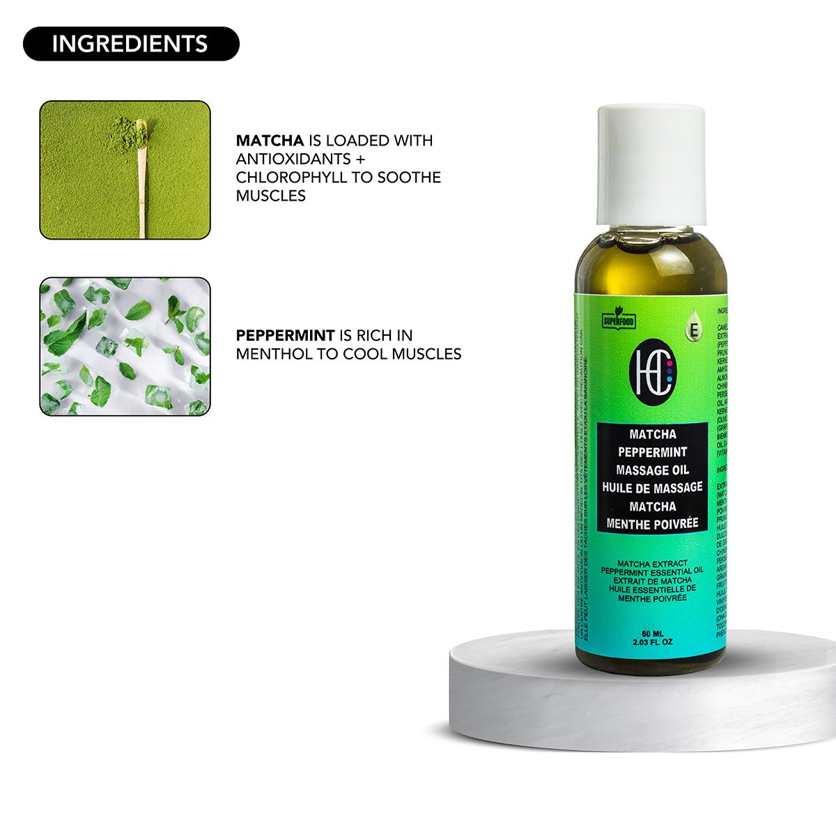 matcha-peppermint-massage-oil-img6.jpg Matcha & Peppermint Massage Oil – Cooling, Relaxing & Hydrating | Vitamin E & Botanical Oils | 60mL - Image 6