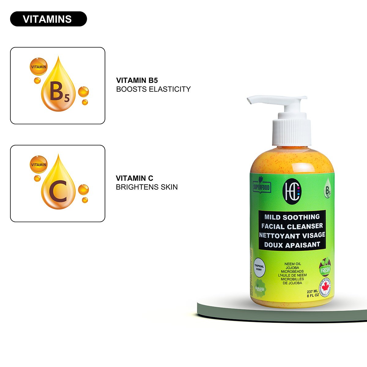 mild-cleanser-img10.jpg Mild Soothing Facial Cleanser – Daily Hydrating Face Wash | Neem Oil + Jojoba Microbeads + Avocado Oil | Removes Oil, Dirt & Makeup | Vitamin B5 for Elasticity | 237mL - Image 7