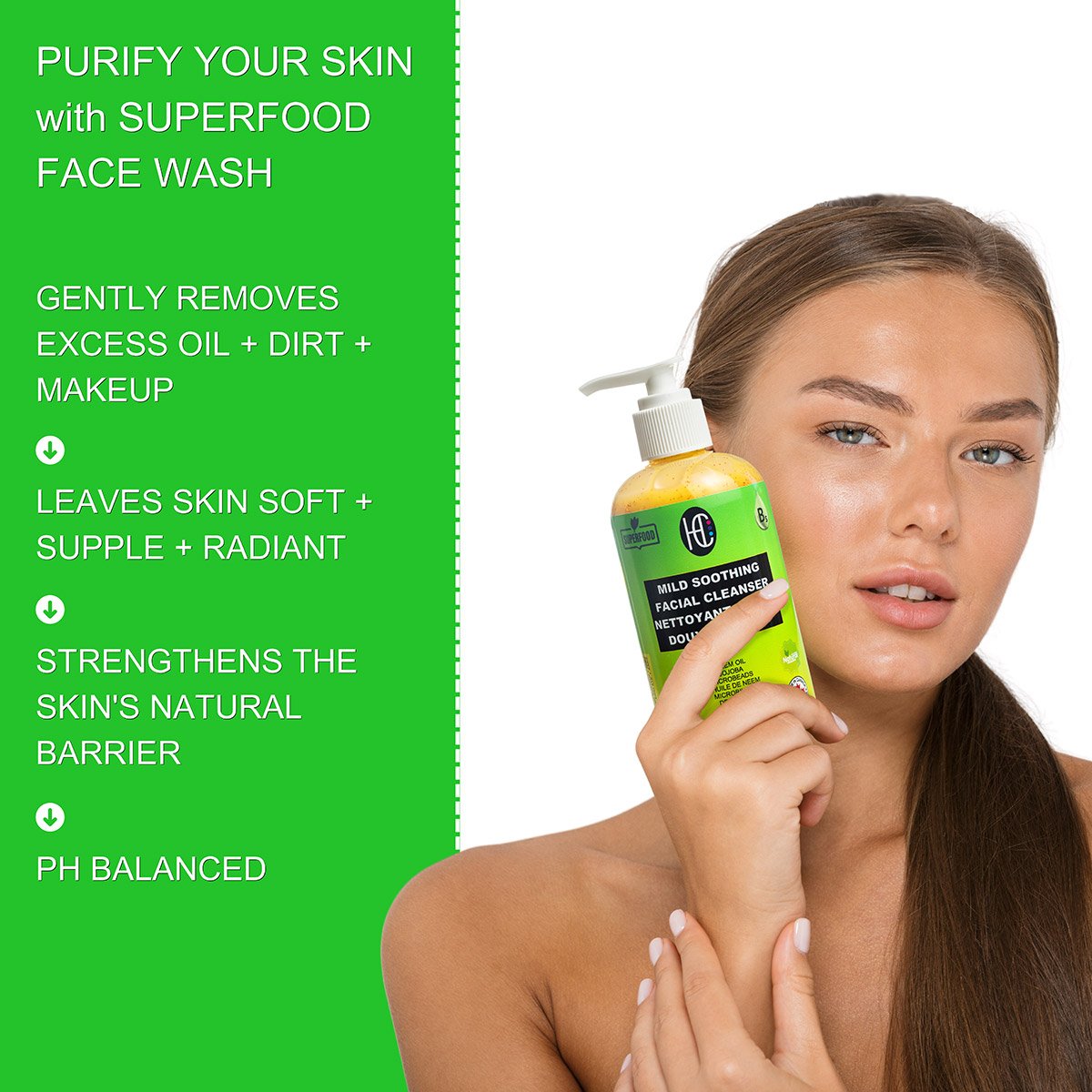 mild-cleanser-img6.jpg Mild Soothing Facial Cleanser – Daily Hydrating Face Wash | Neem Oil + Jojoba Microbeads + Avocado Oil | Removes Oil, Dirt & Makeup | Vitamin B5 for Elasticity | 237mL - Image 4